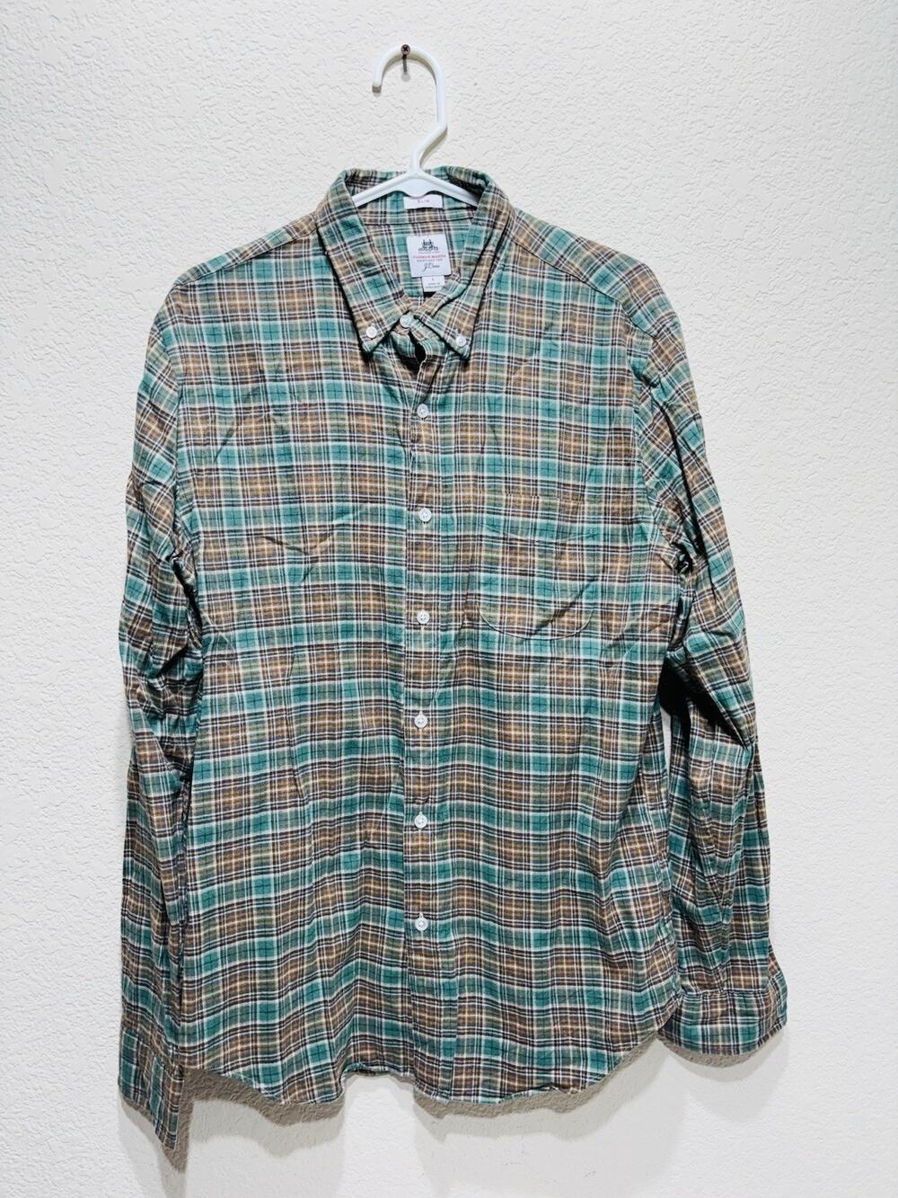Thomas Mason J Crew Flannel Shirt Green Soft Large
